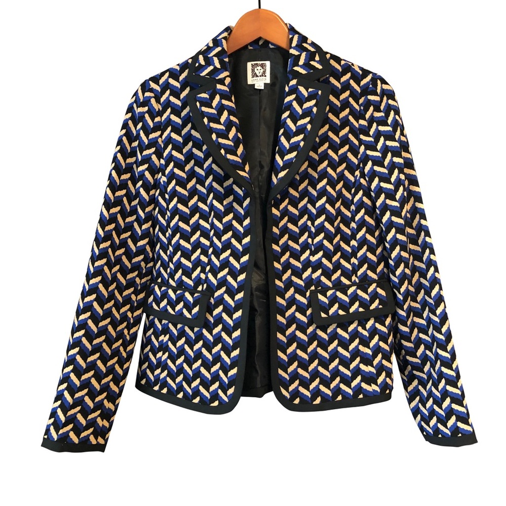 Open Front Blazer with Herringbone Pattern